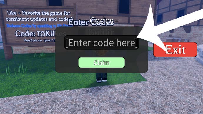 An arrow pointing on the menu of Roblox game spells.