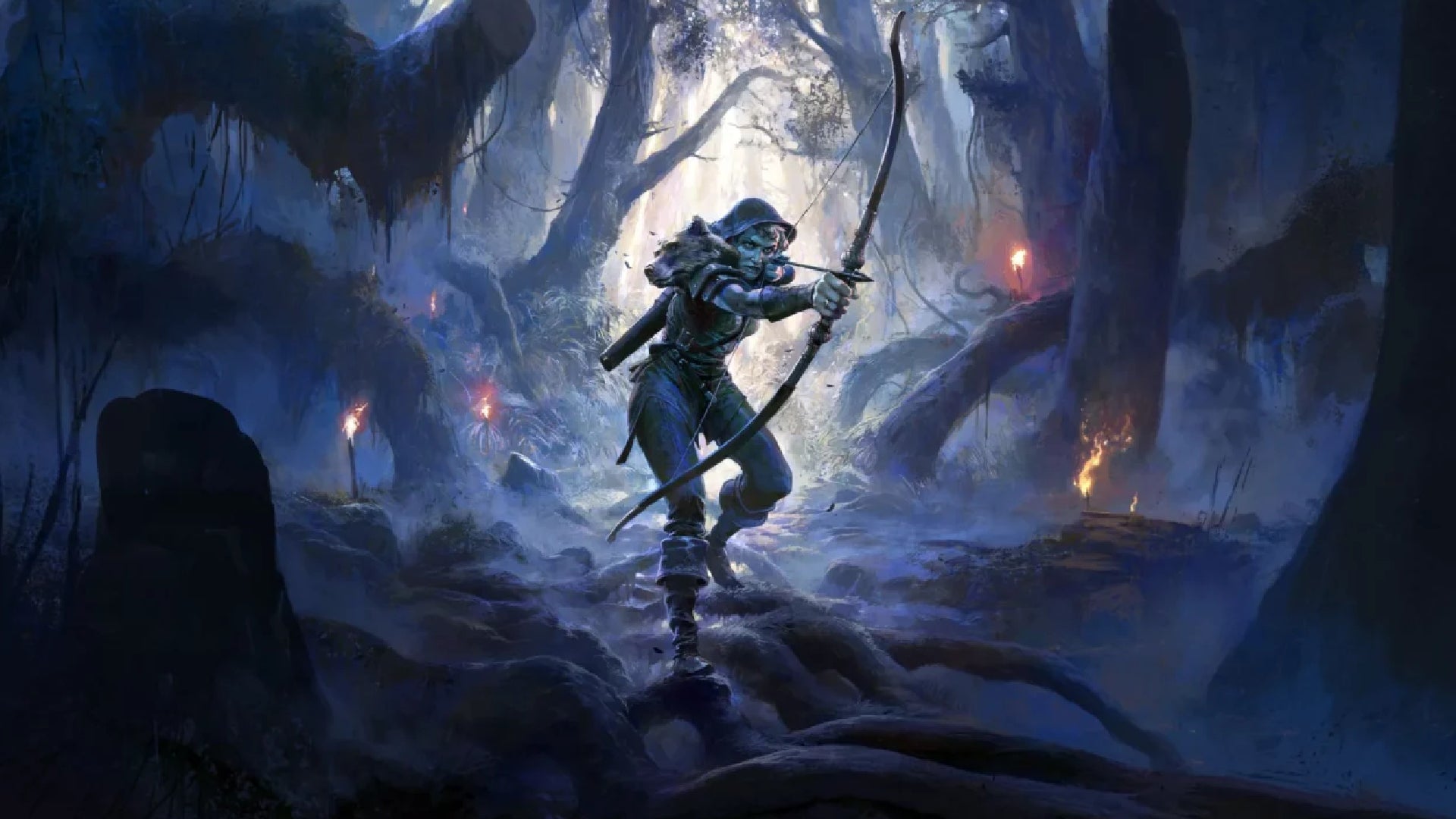 The Deadeye aims her bow in the middle of a dark forest in Path of Exile 2. - 5