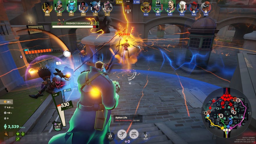 Four heroes in Deadlock get into a fierce team fight.