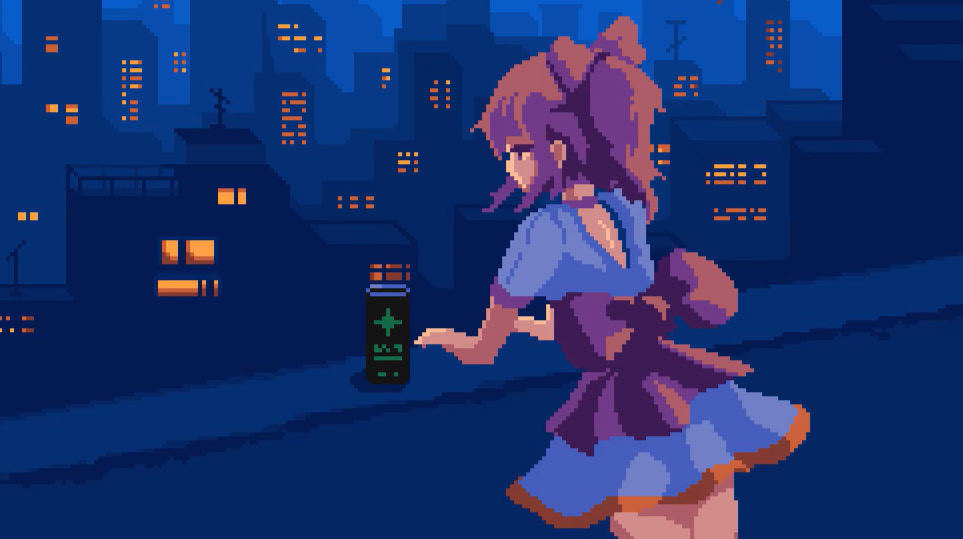 A girl in a fancy ribboned dress leaning wearily on a balcony with an energy drink at her elbow, from Dear Magical Girls.