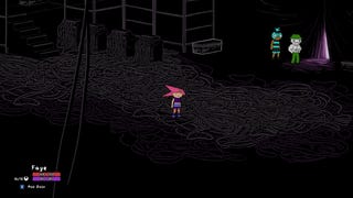 Faye stands in an ocean of tangled cables in Deathbulge: Battle Of The Bands