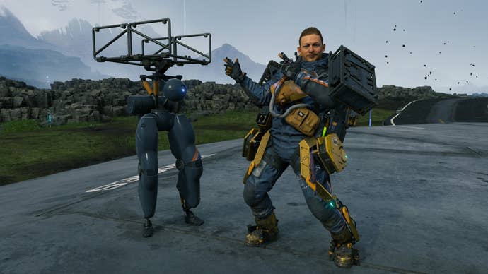 Sam points at his new Buddy Bot in Death Stranding Director’s Cut