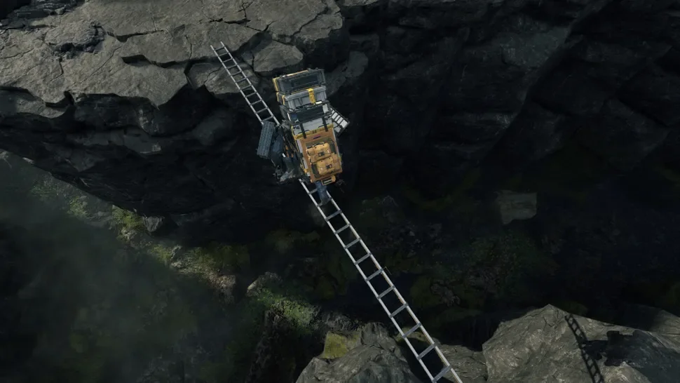 Sam Porter Bridges trên một chiếc thang lớn mang hành lý qua vực thẳm.