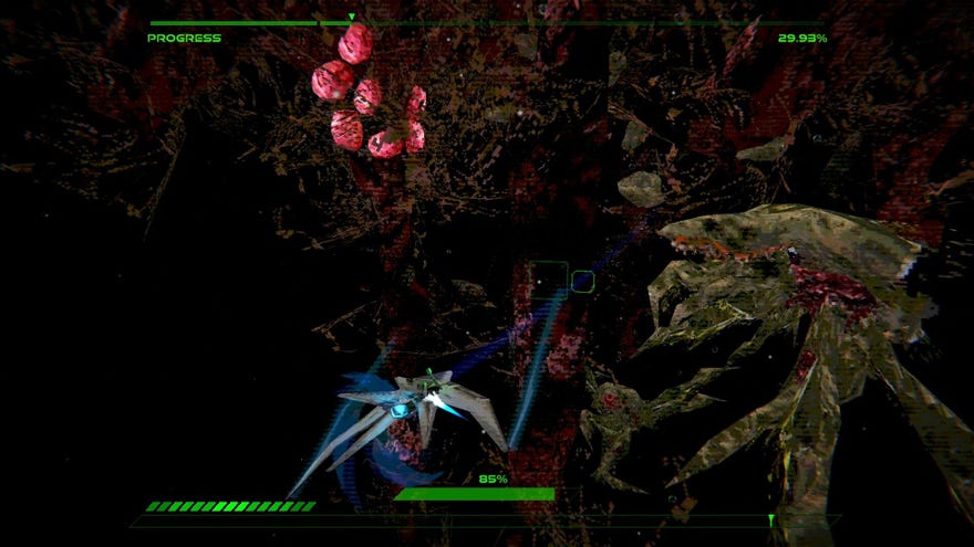 A silvery ship facing off against a grotty undersea monster