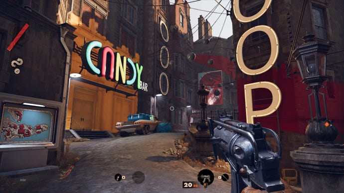 A screenshot of Deathloop running at 1080p, with Very Low graphics and the FSR Ultra setting.