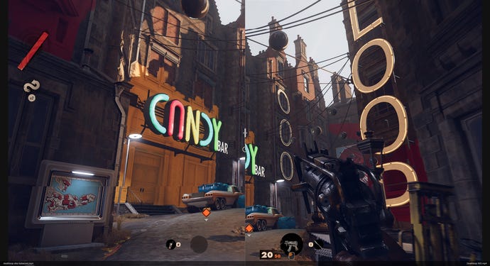 A comparison of Deathloop running with DLSS versus Nvidia Image Scaling.