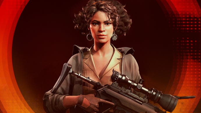 The assassin Julianna Blake poses in Deathloop artwork.