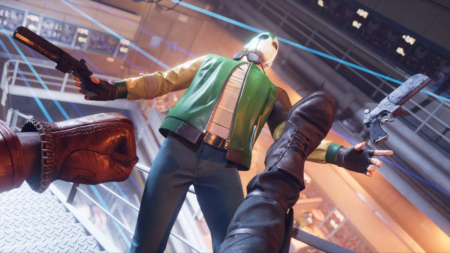 A big kick in a Deathloop screenshot.