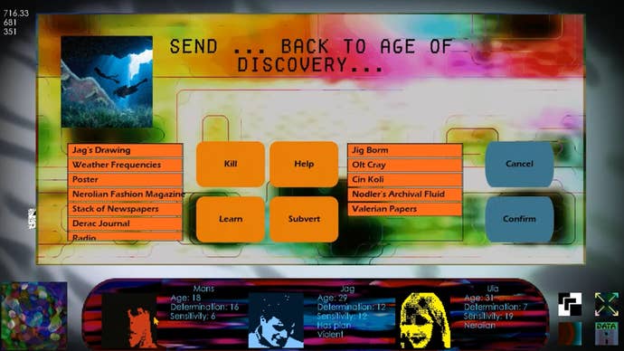 A point-and-click crippled filled with antithetic substance options with 3 representations of children astatine the bottommost of the surface called Decade.