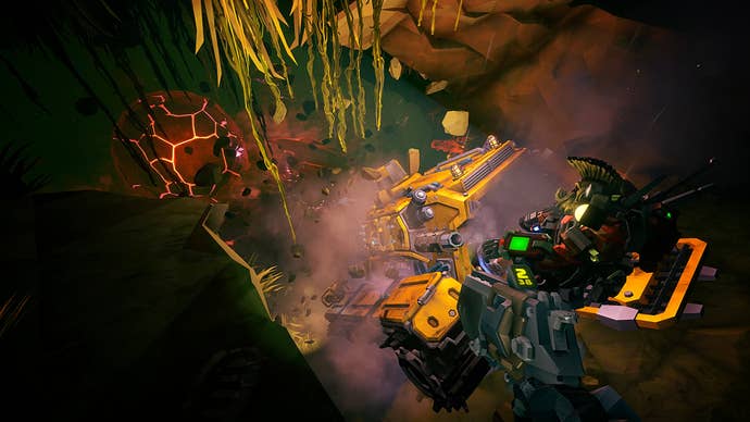 Two miners drilling down in Deep Rock Galactic