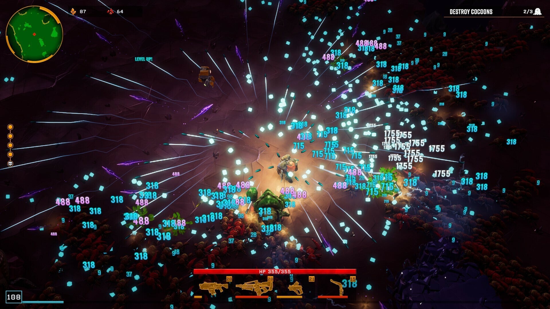 A dwarf eviscerates enemies in a dark cave in Deep Rock Galactic Survivor - 23