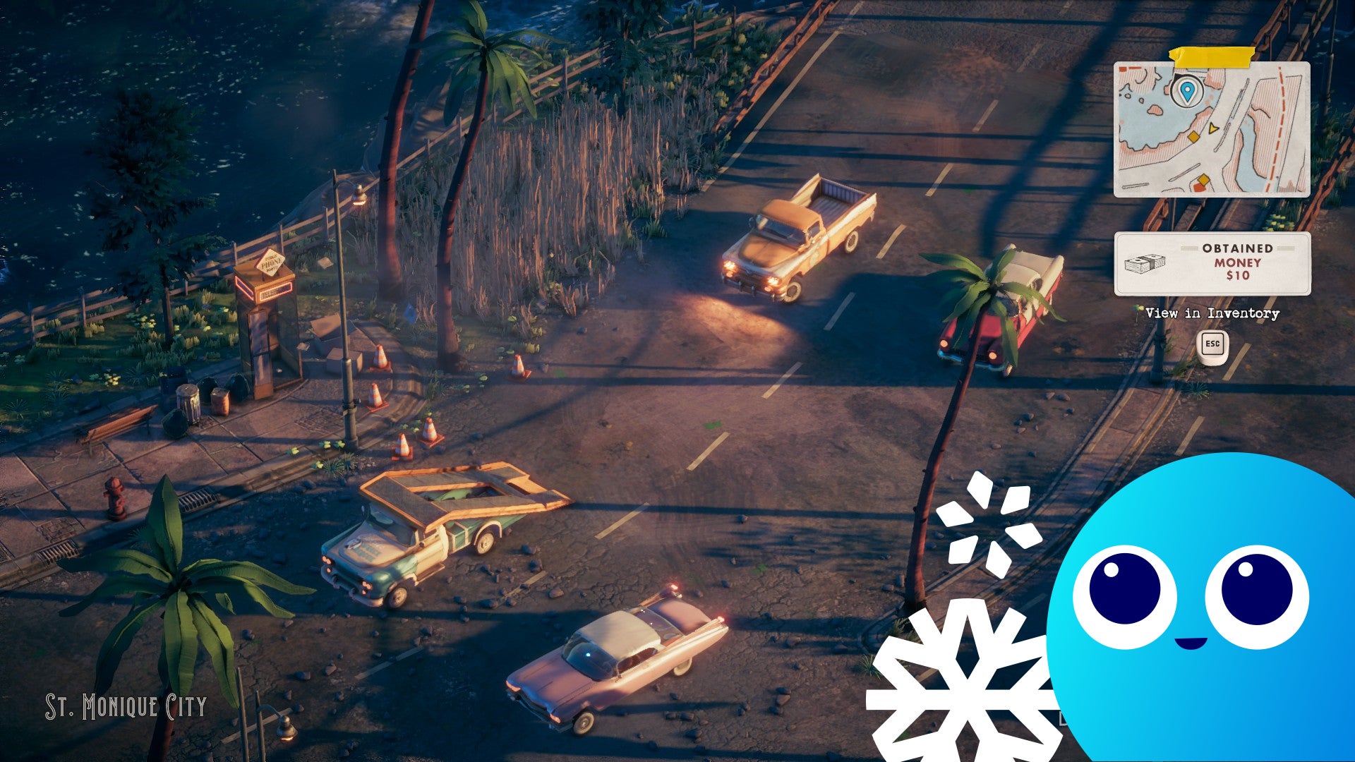 Cars drive along a dirty road on the tropical island of St Monique. - 1