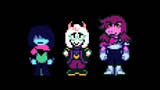 Three pixel characters from Deltarune on a black background