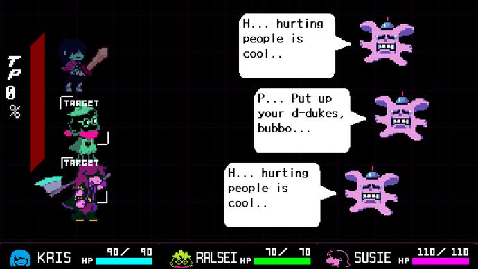 Combat in a Deltarune Chapter 1 screenshot.