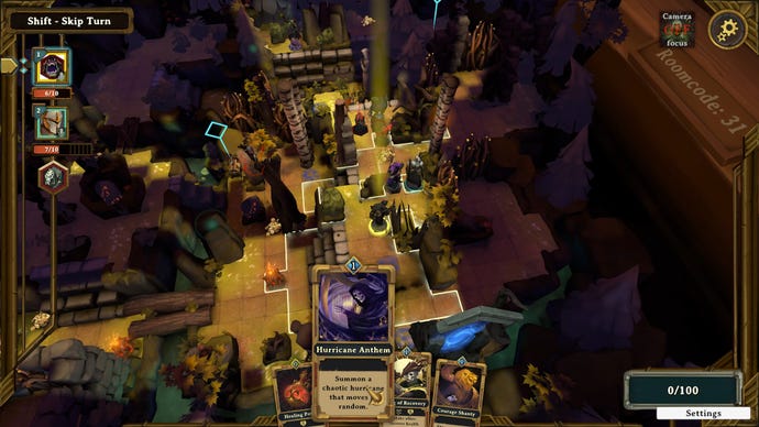 A top down view of the table in Demeo, showing the new forest setting