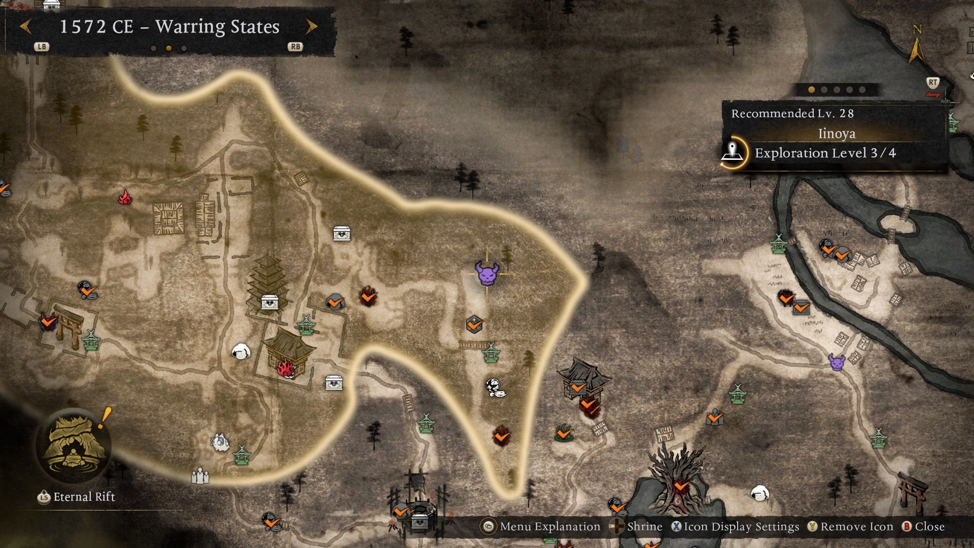 A map showing the location of the Demon of Pride in Nioh 3. - 4
