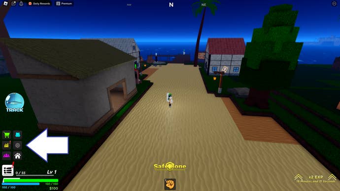 A screenshot from Demon Piece in Roblox showing the game's settings button.