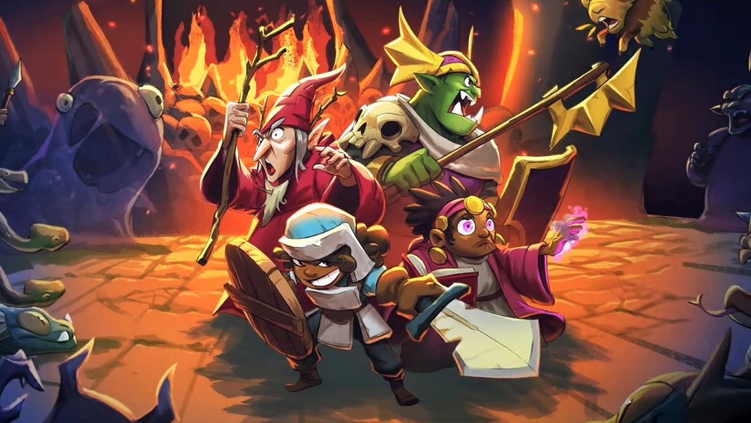 Four cartoon fantasy heroes are backed into a fiery corner by a horde of enemies. Will they survive?