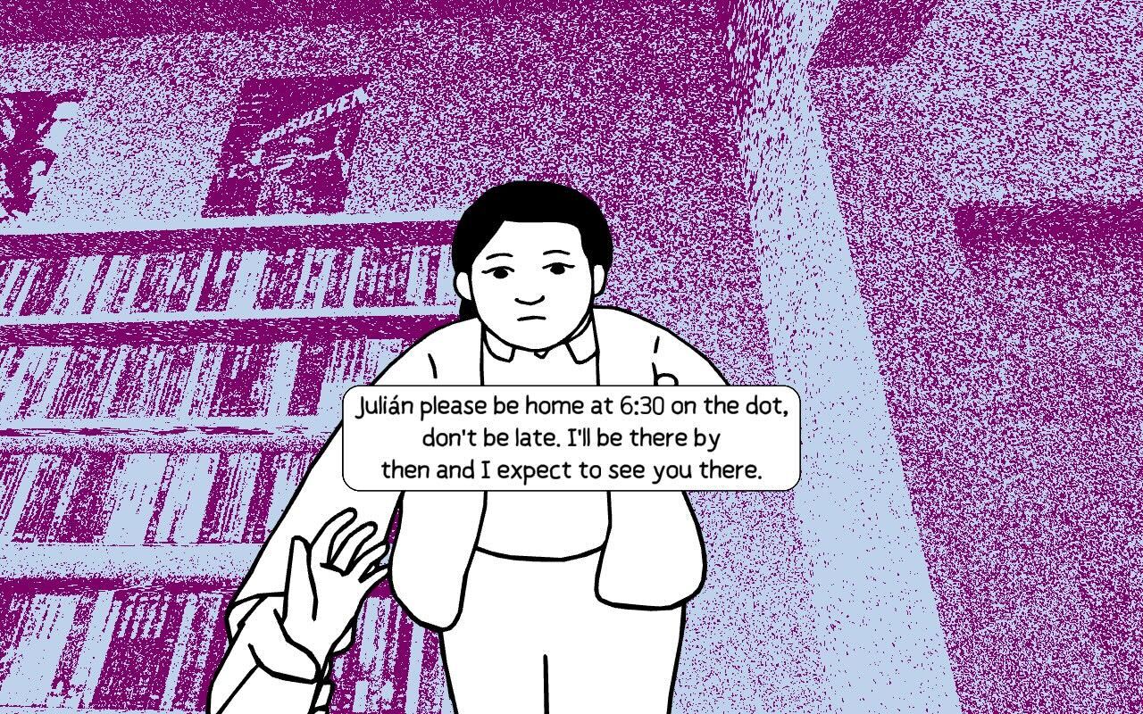 Despelote screenshot showing your mother warning you that you must return at 6:30pm sharp