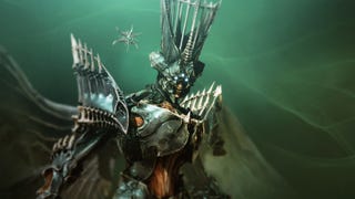 Savathun in Destiny 2: an insectoid queen, wearing a big crown with nasty bug-like shoulder pads, too.