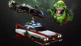 The Ghostbusters skins in Destiny 2: a Slimer Ghost, demonic Sparrow and Echo-1 hoverboard