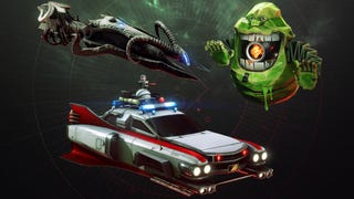 The Ghostbusters skins in Destiny 2: a Slimer Ghost, demonic Sparrow and Echo-1 hoverboard