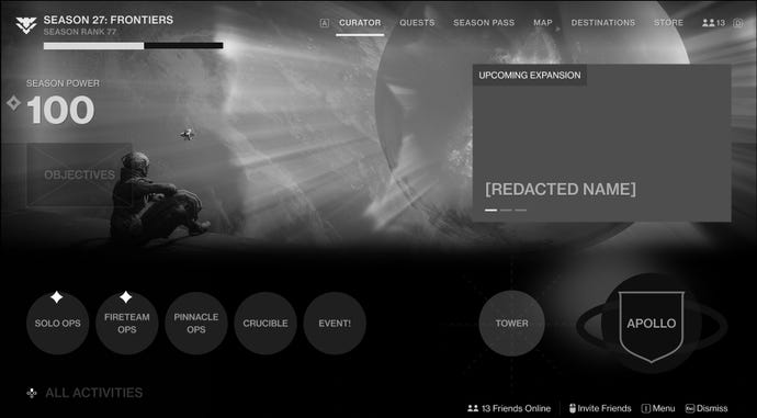 A mock-up of a The Portal, a more approachable UI hub that Bungie are experimenting with in Destiny 2.
