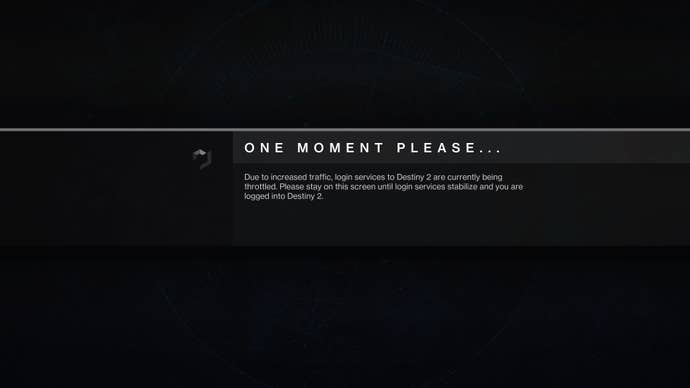 One moment please loading message for Destiny 2
