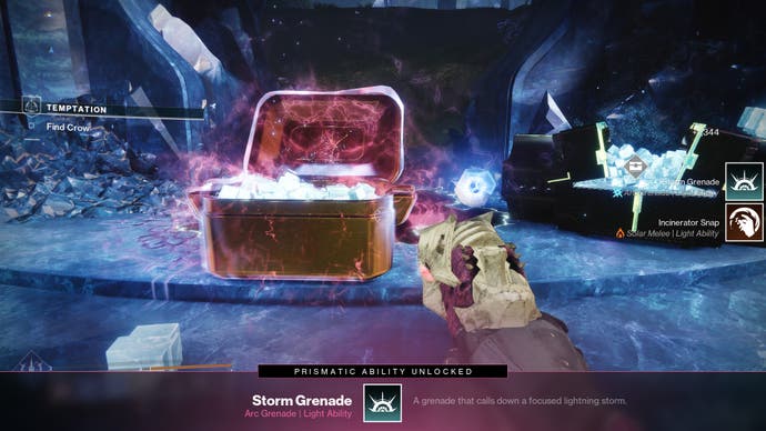 Destiny 2: The Final Shape screenshot showing an example of the sparkly pink chests which distribute the Prismatic subclass effects.