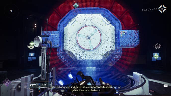 The Final Shape screenshot showing a holographic projection of a piece of technology that symbolises the Failsafe AI.