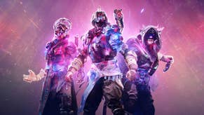 Destiny 2 The Final Shape official image showing three guardians facing the camera in new pink and blue glowing gear against a pink-purple background