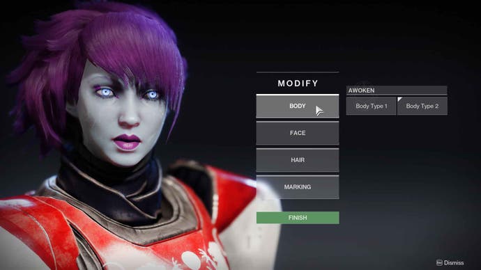 Destiny 2's character creator is shown off in this screenshot.