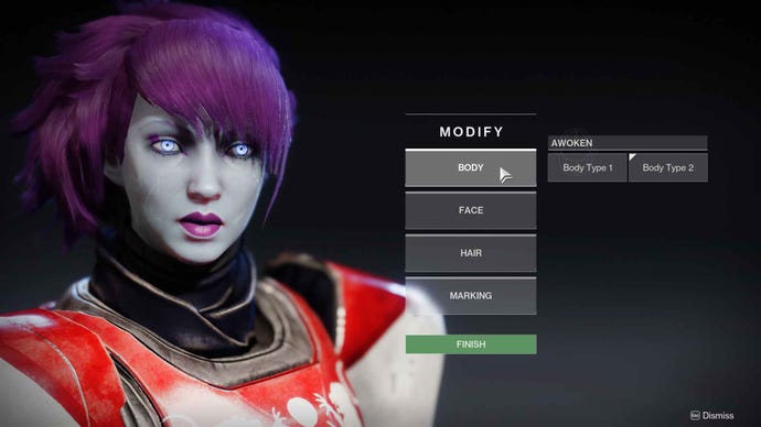 A peek at Destiny 2's long-awaited character customisation screen.