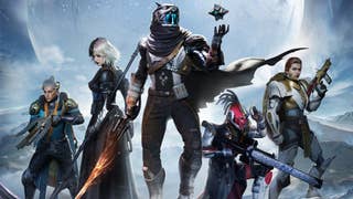 Artwork for the mobile game Destiny Rising showing the app's sci-fi style characters.