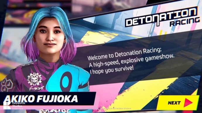 A blue and purple haired woman says