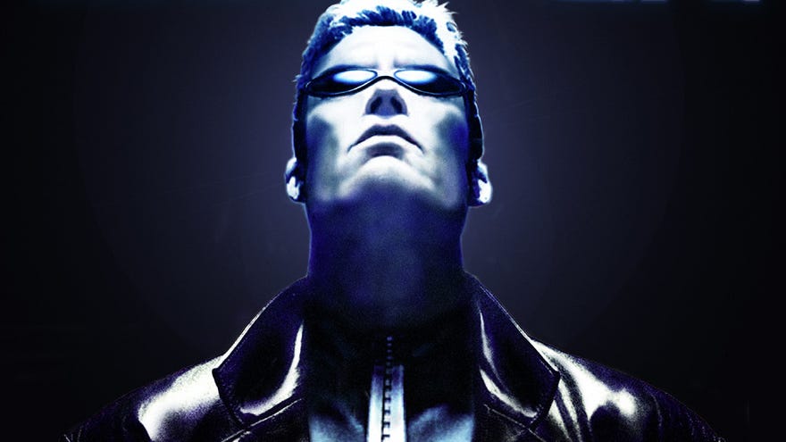 JC Denton in an old Deus Ex wallpaper.