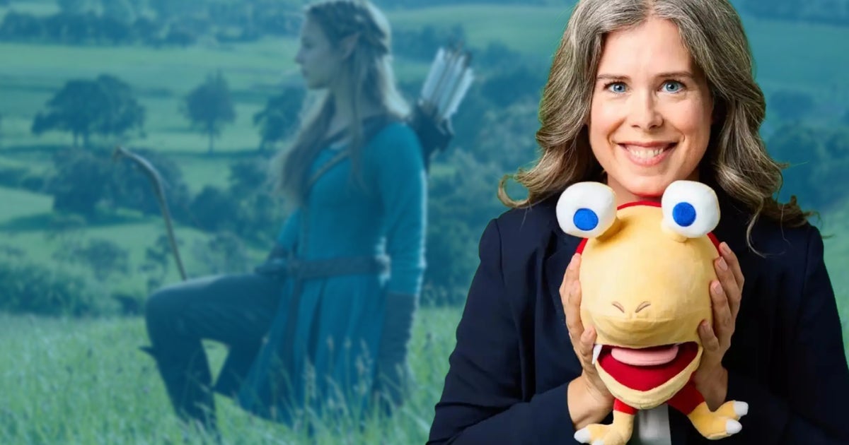 Devon Pritchard with a plushie, in front of a shot of Zelda in the live action The Legend of Zelda film.