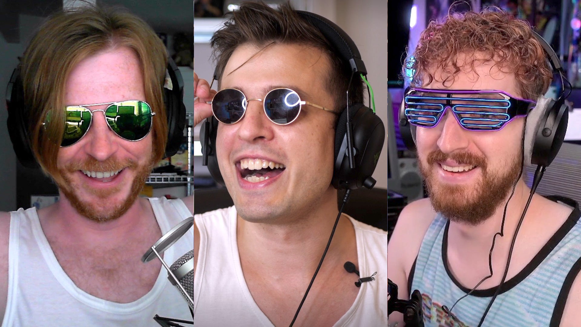 samred, alex battaglia and eposvox wearing stylish yet dated sunglasses.