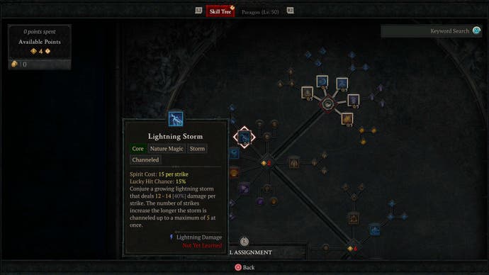 The Lightning Storm ability for Druids on their respective Skill Tree.