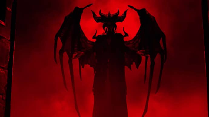 Diablo 4’s Lilith’s silhouette in a spooky backdrop.