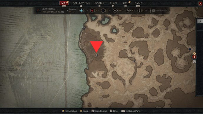Almunn’s location, where players can farm Diablo 4 Demon Hearts.