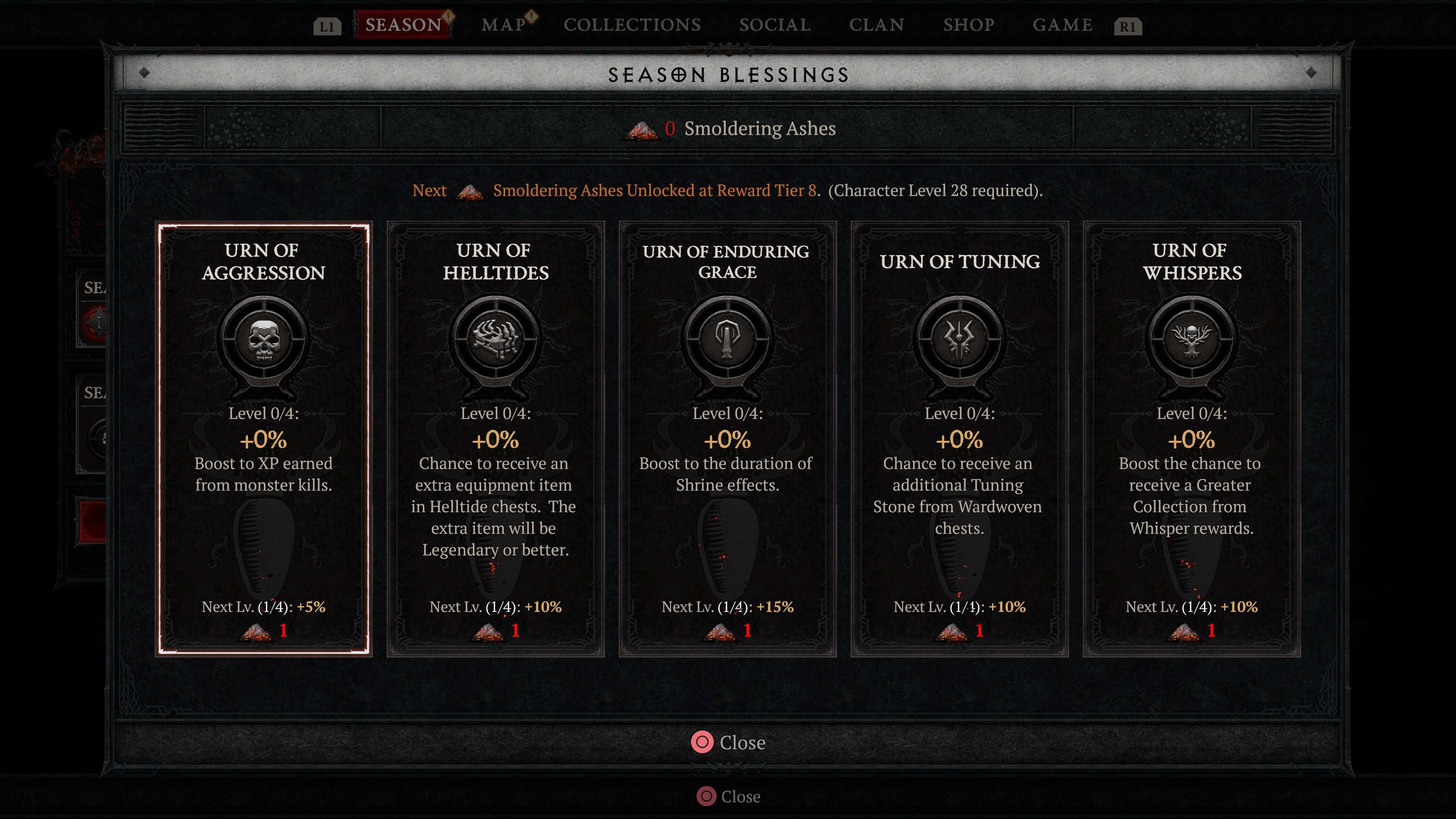 The list of buffs that can be acquired via Season Blessings.