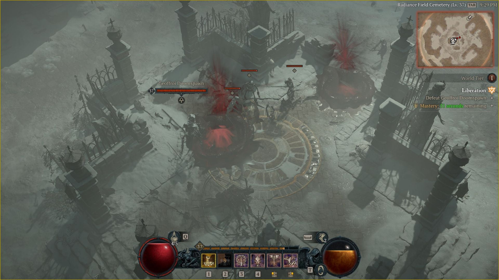 A sceenshot of the Radiance Field World Cemetery World Event, which can work as a Diablo 4 Legendary gear farm. - 6