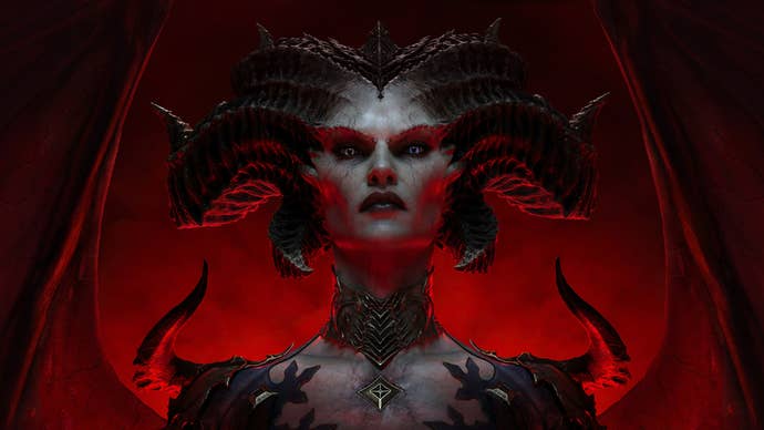 The demonic Lilith looks haughty in Diablo IV wallpaper artwork.
