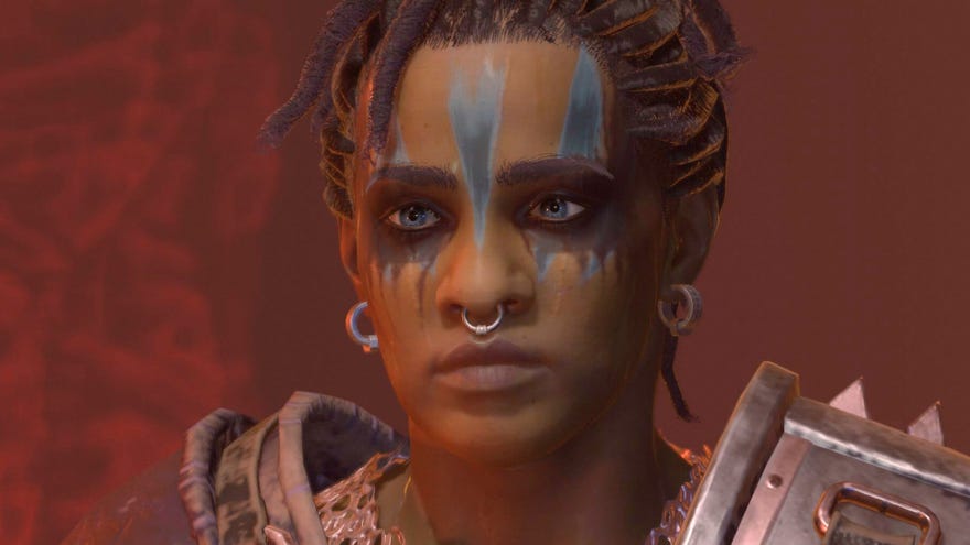 A Diablo 4 Barbarian character waits for instructions in pursuit if Lilith.