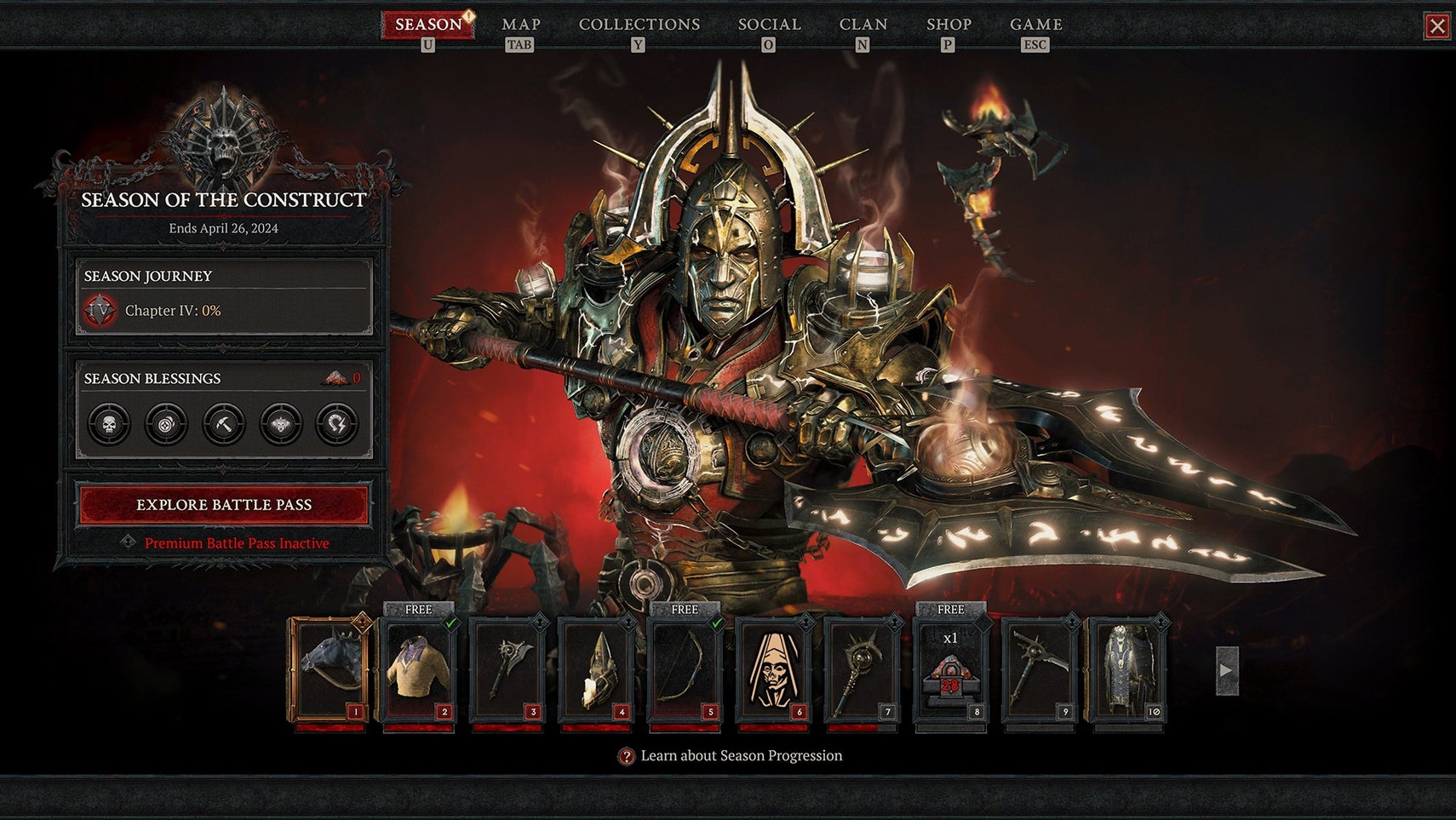 A screenshot of the Battle Pass from Diablo Season 3. - 1