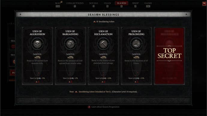 Diablo 2 Season Blessings UI.