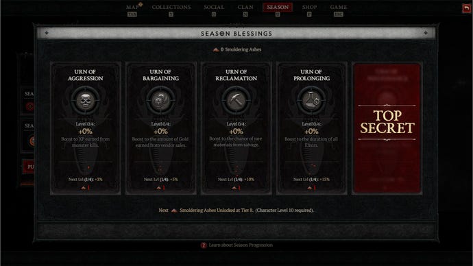 Diablo 2 Season Blessings UI.
