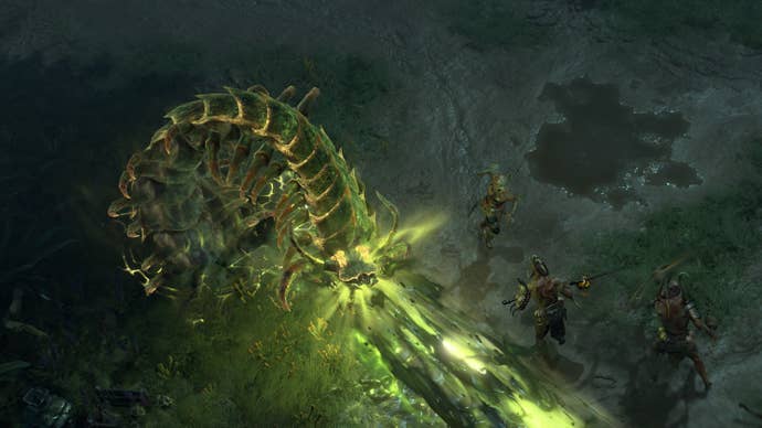 A Spiritborn warrior summoning the primal spirit of a jungle centipede in Diablo 4: Vessel of Hatred.