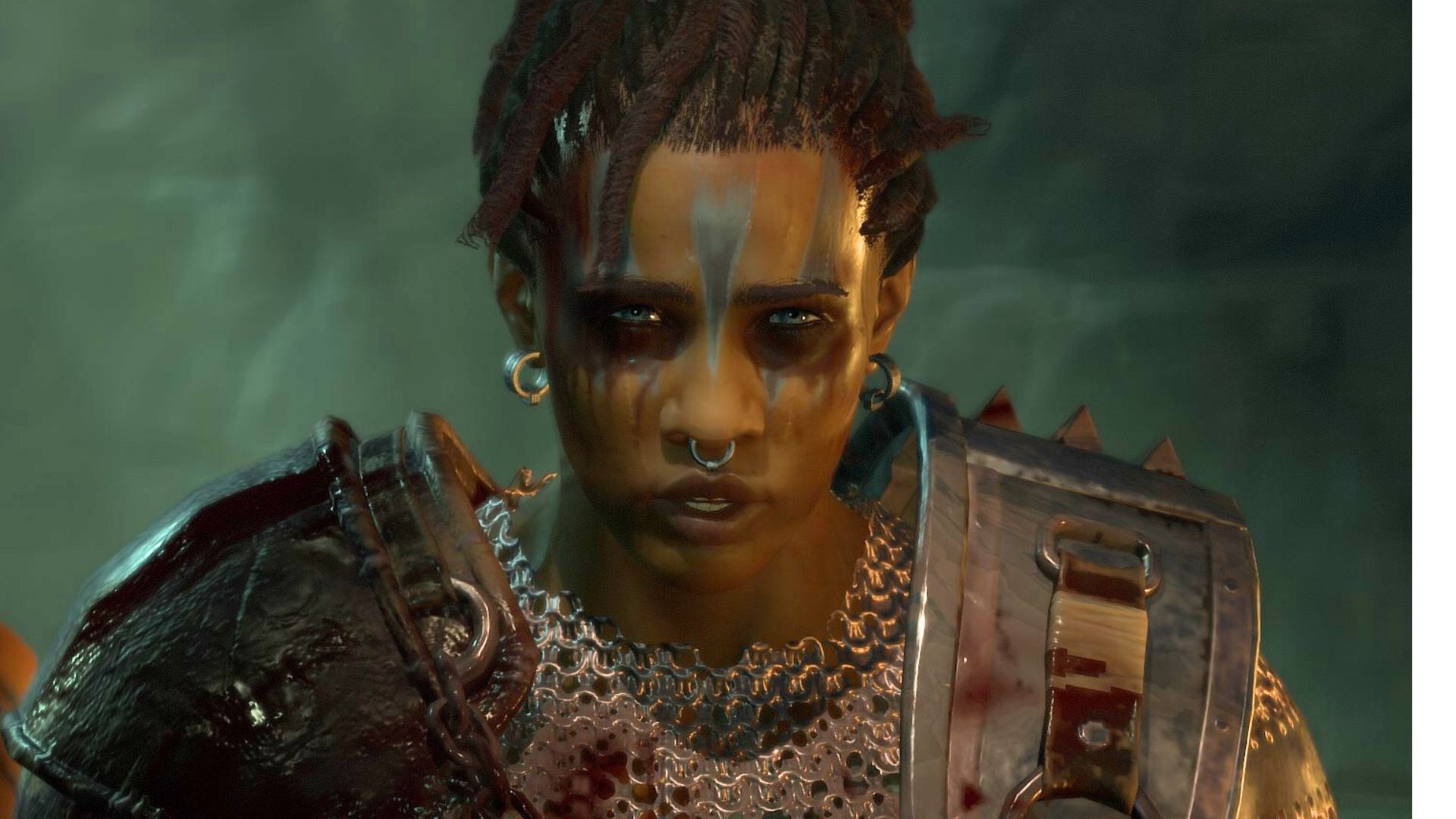 A Diablo 4 Barbarian character whose armor look has been customized with the transmog system. - 1